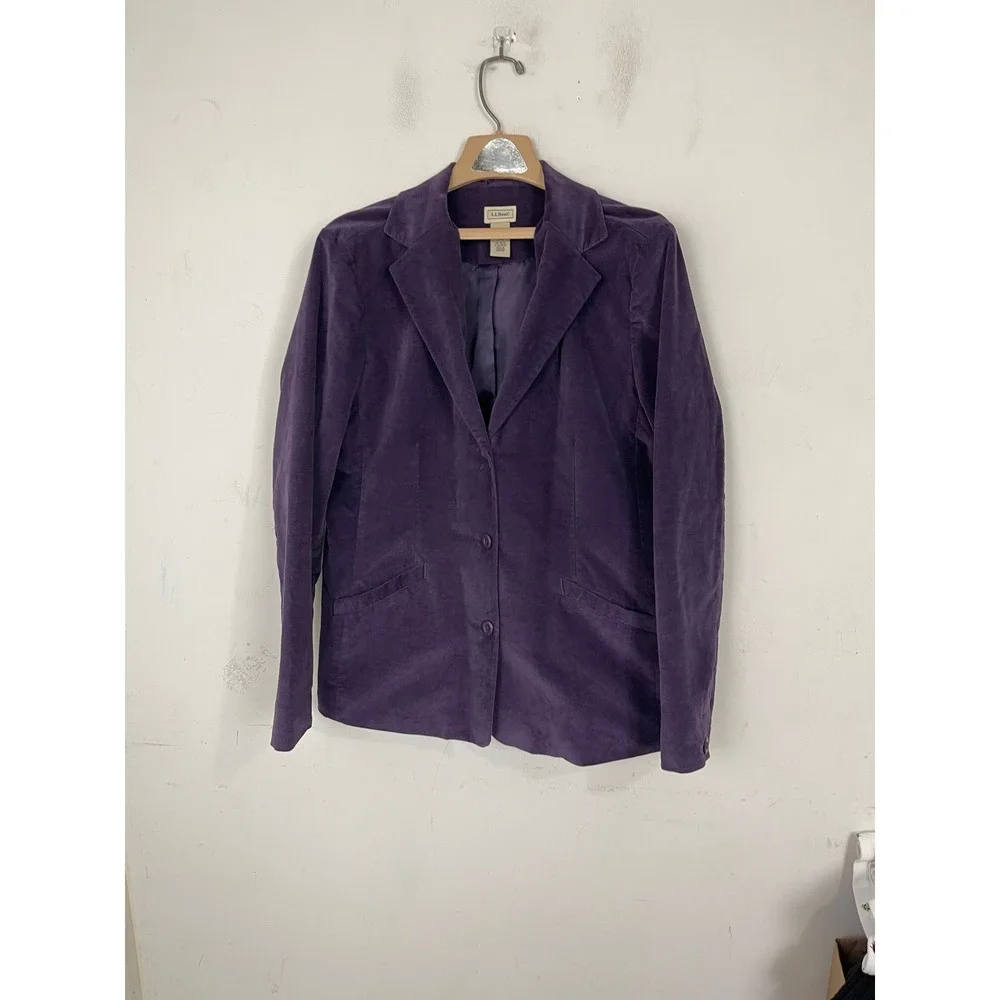 LL Bean Purple Corduroy Blazer Jacket Womens 16‎ Regular Cotton Spandex 3 Button